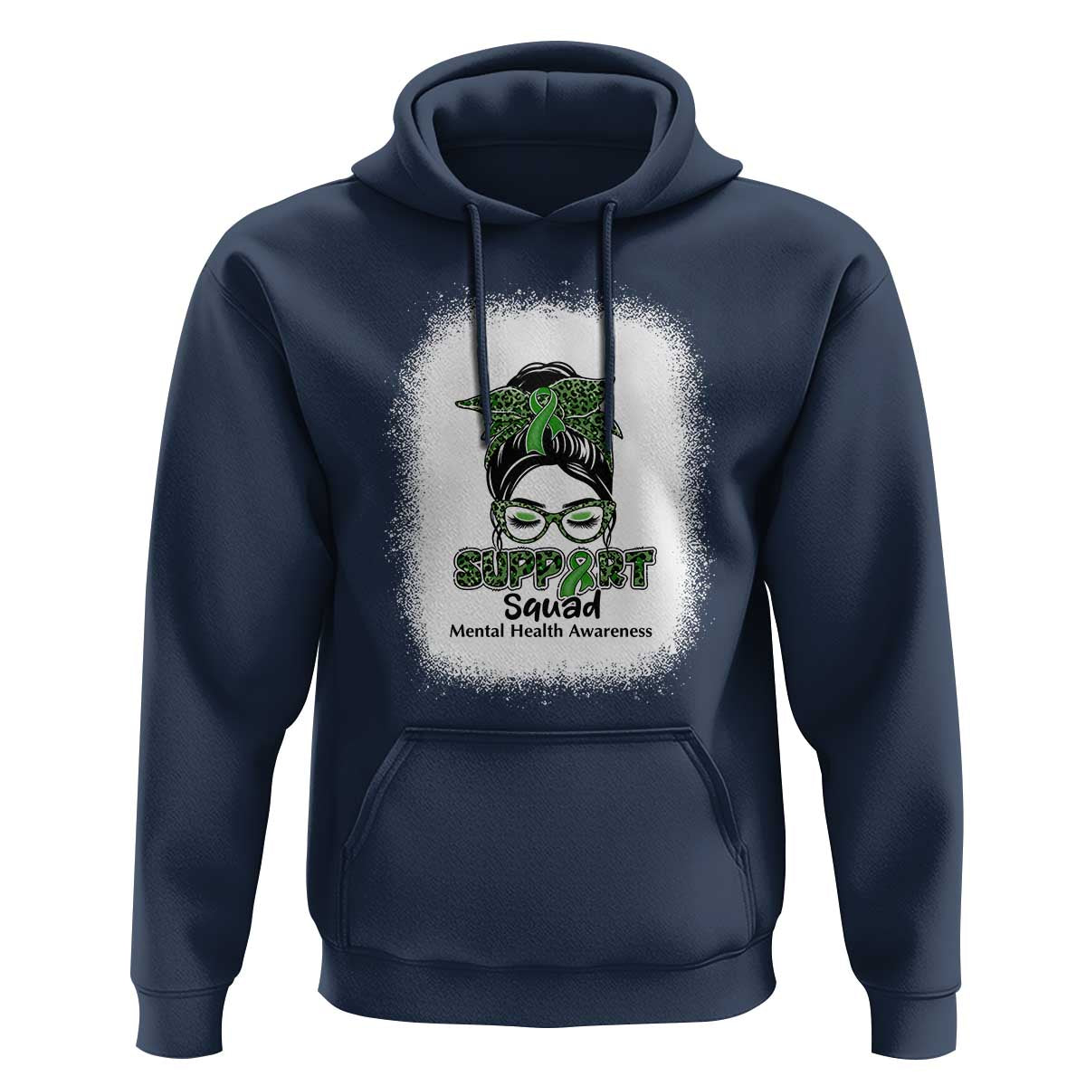 Mental Health Awarenes Hoodie Messy Bun Green Ribbon Support