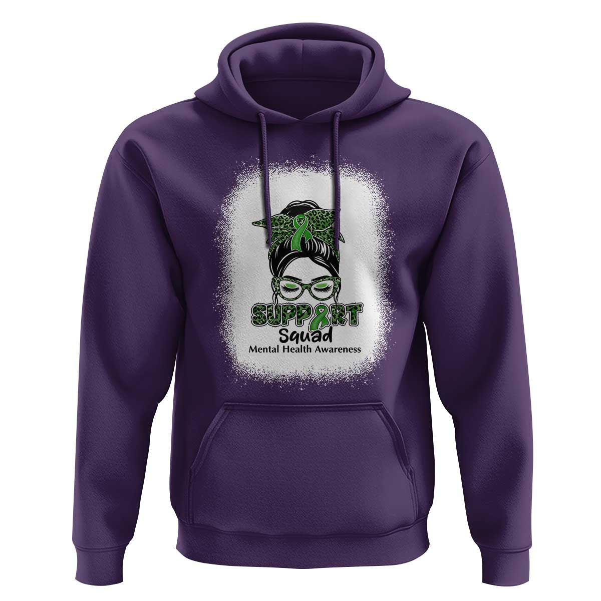 Mental Health Awarenes Hoodie Messy Bun Green Ribbon Support