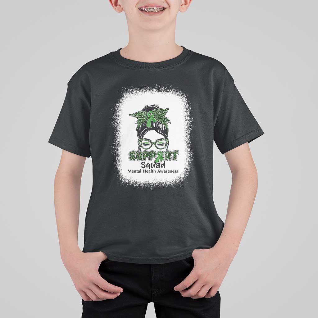 Mental Health Awarenes T Shirt For Kid Messy Bun Green Ribbon Support