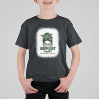 Mental Health Awarenes T Shirt For Kid Messy Bun Green Ribbon Support