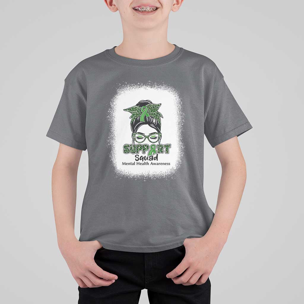Mental Health Awarenes T Shirt For Kid Messy Bun Green Ribbon Support