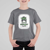 Mental Health Awarenes T Shirt For Kid Messy Bun Green Ribbon Support