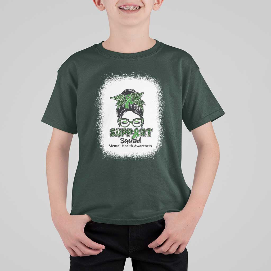 Mental Health Awarenes T Shirt For Kid Messy Bun Green Ribbon Support