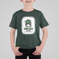Mental Health Awarenes T Shirt For Kid Messy Bun Green Ribbon Support
