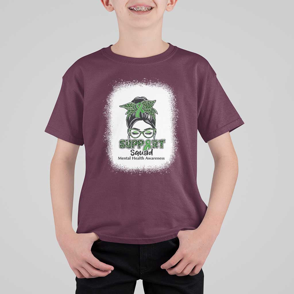 Mental Health Awarenes T Shirt For Kid Messy Bun Green Ribbon Support