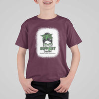 Mental Health Awarenes T Shirt For Kid Messy Bun Green Ribbon Support
