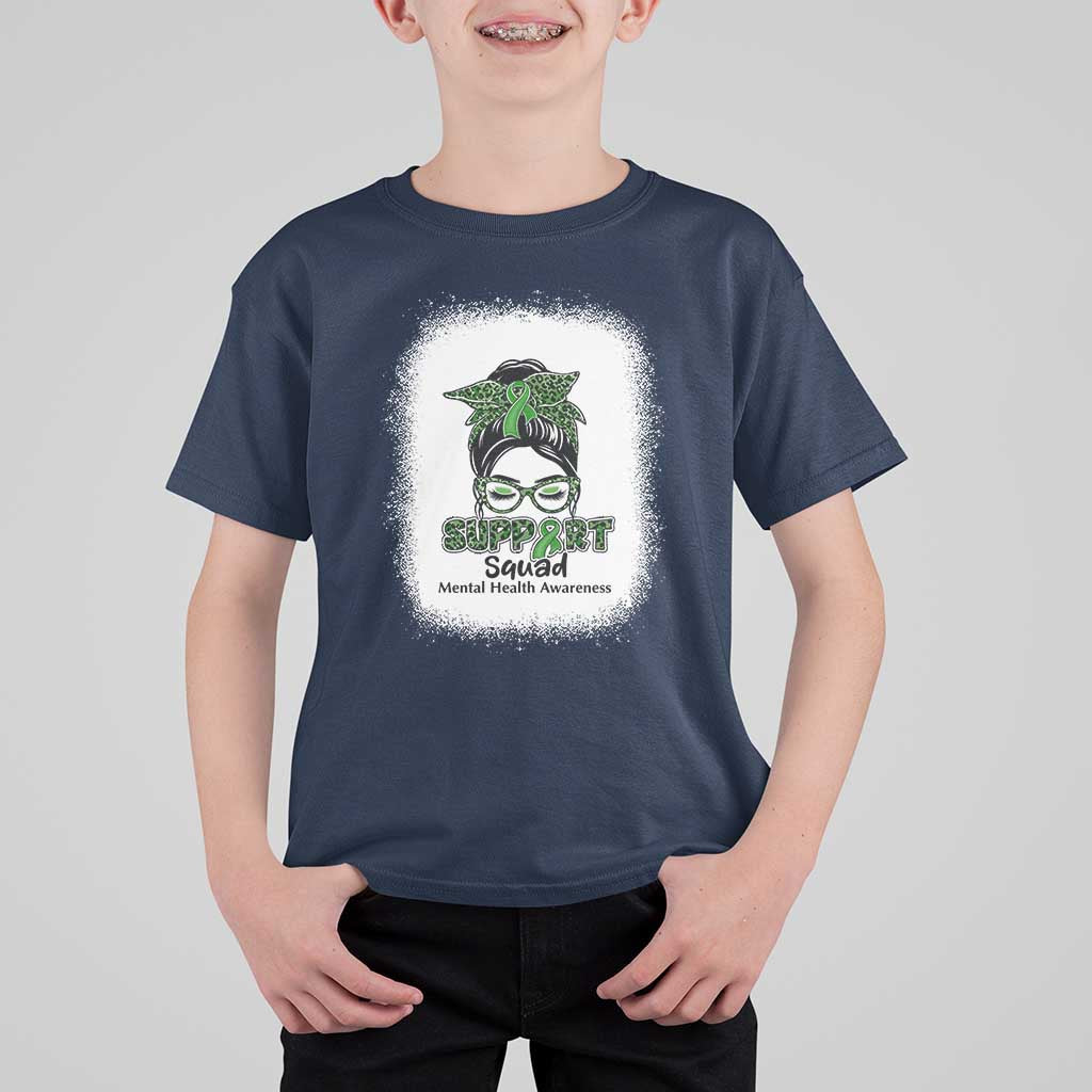 Mental Health Awarenes T Shirt For Kid Messy Bun Green Ribbon Support