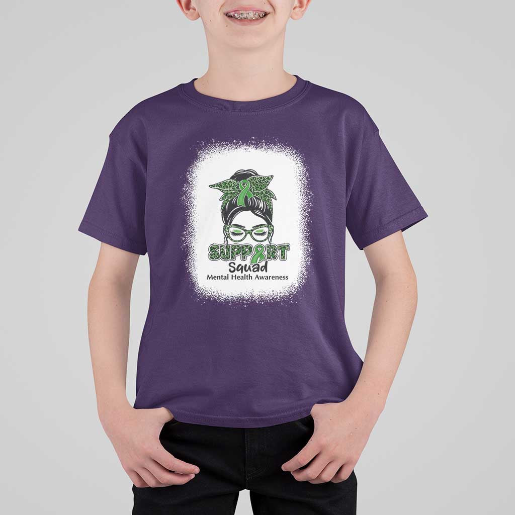 Mental Health Awarenes T Shirt For Kid Messy Bun Green Ribbon Support