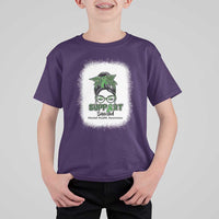 Mental Health Awarenes T Shirt For Kid Messy Bun Green Ribbon Support