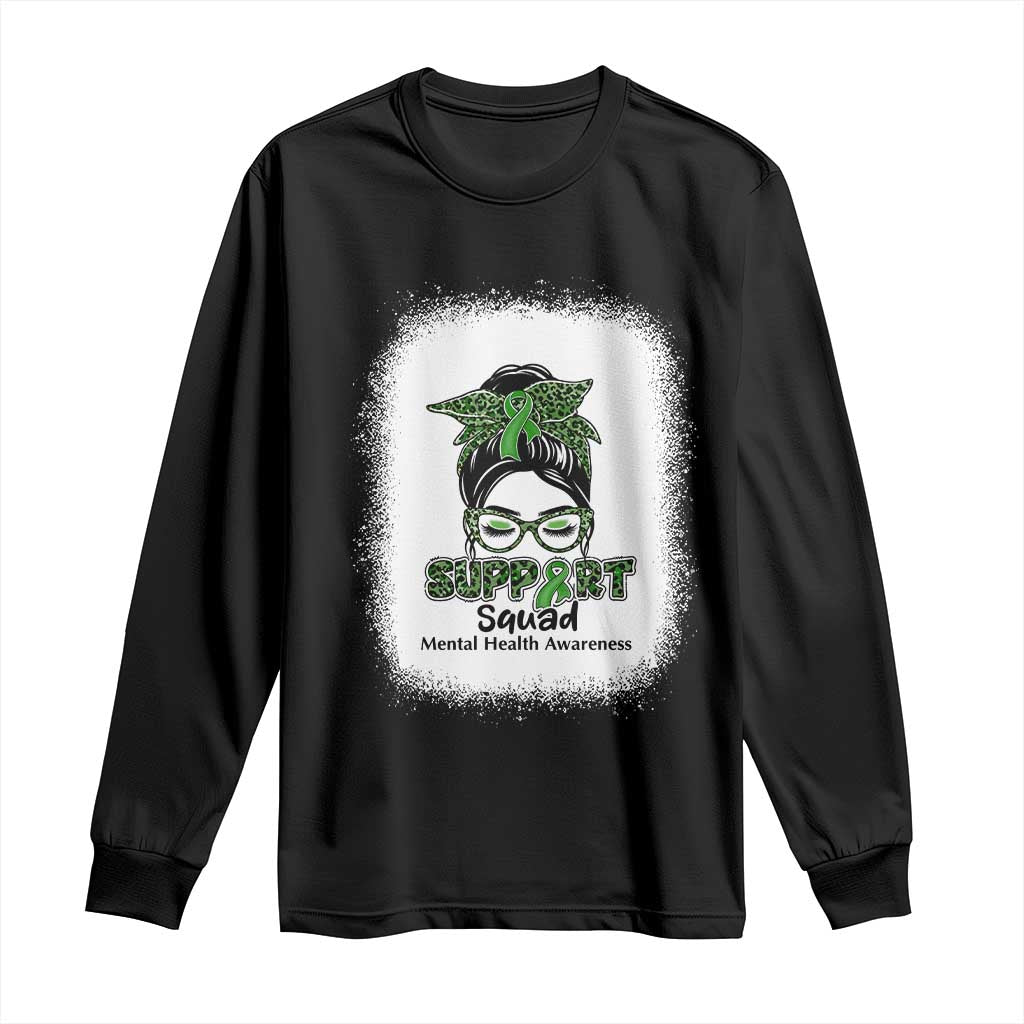 Mental Health Awarenes Long Sleeve Shirt Messy Bun Green Ribbon Support