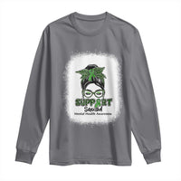 Mental Health Awarenes Long Sleeve Shirt Messy Bun Green Ribbon Support