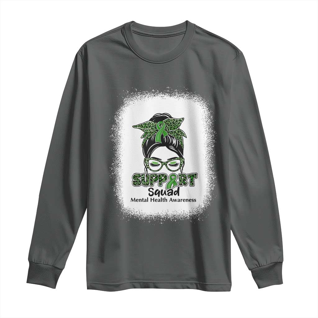 Mental Health Awarenes Long Sleeve Shirt Messy Bun Green Ribbon Support