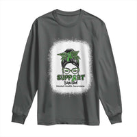 Mental Health Awarenes Long Sleeve Shirt Messy Bun Green Ribbon Support