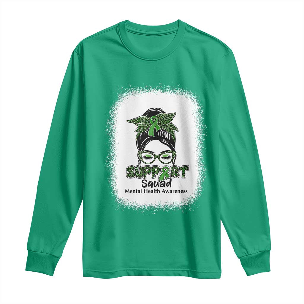Mental Health Awarenes Long Sleeve Shirt Messy Bun Green Ribbon Support