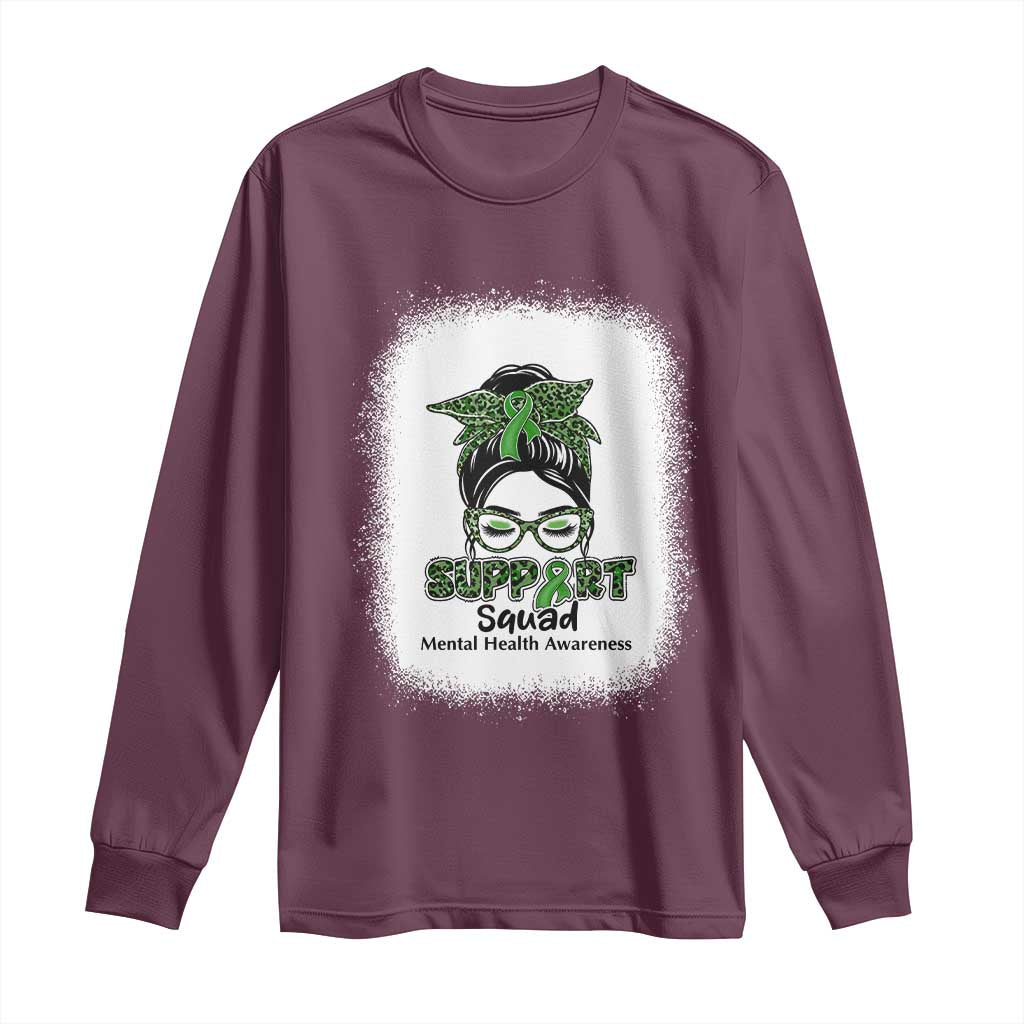Mental Health Awarenes Long Sleeve Shirt Messy Bun Green Ribbon Support