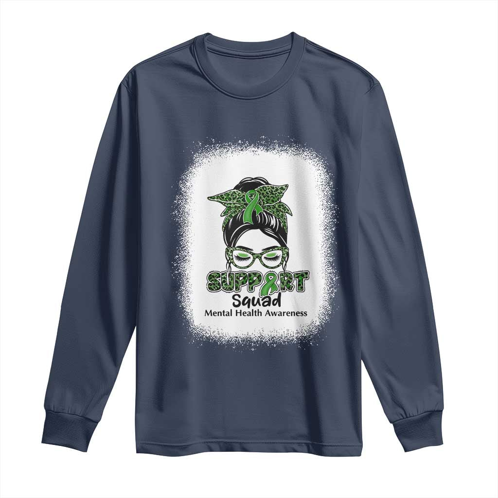 Mental Health Awarenes Long Sleeve Shirt Messy Bun Green Ribbon Support