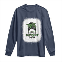 Mental Health Awarenes Long Sleeve Shirt Messy Bun Green Ribbon Support