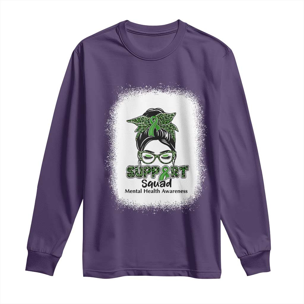 Mental Health Awarenes Long Sleeve Shirt Messy Bun Green Ribbon Support