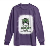 Mental Health Awarenes Long Sleeve Shirt Messy Bun Green Ribbon Support
