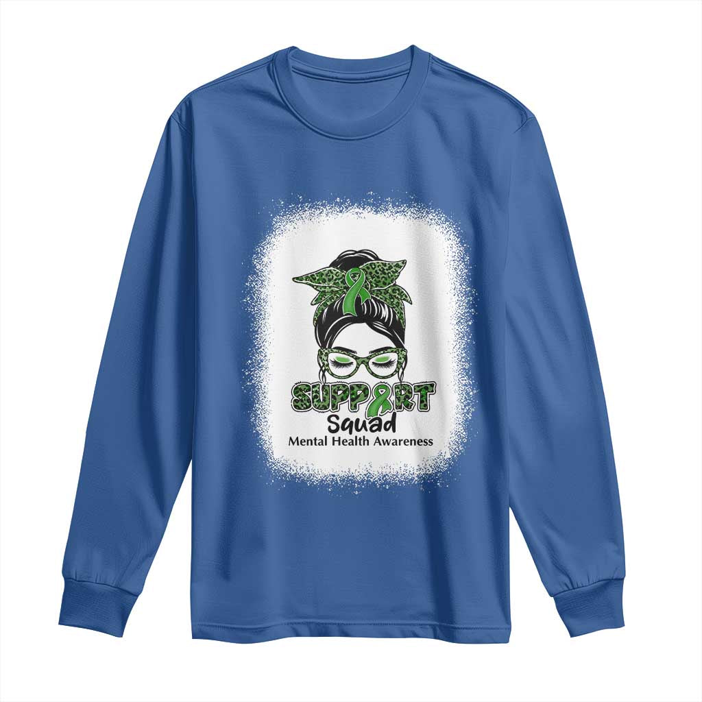 Mental Health Awarenes Long Sleeve Shirt Messy Bun Green Ribbon Support