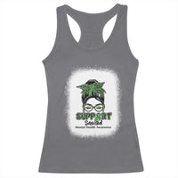 Mental Health Awarenes Racerback Tank Top Messy Bun Green Ribbon Support