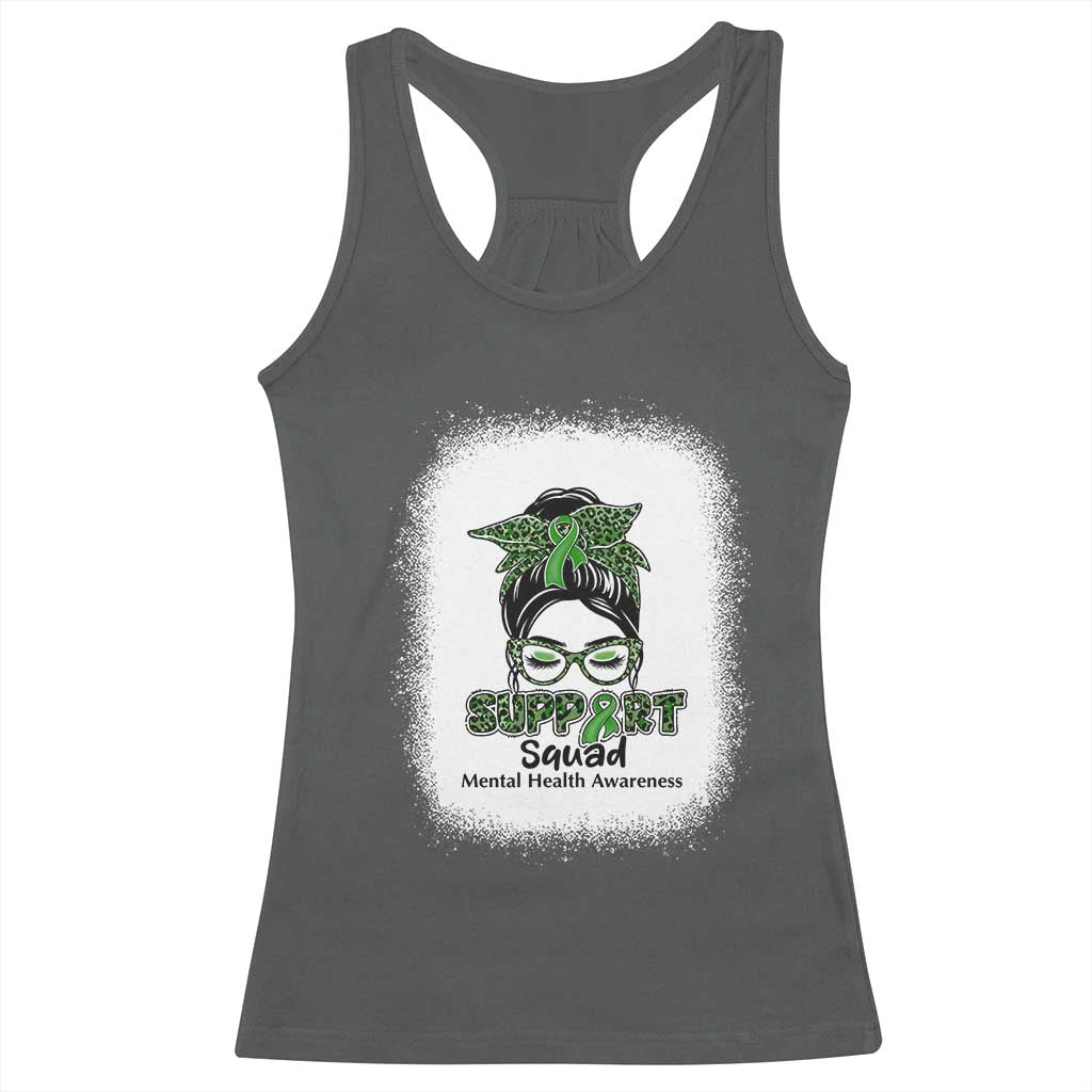 Mental Health Awarenes Racerback Tank Top Messy Bun Green Ribbon Support