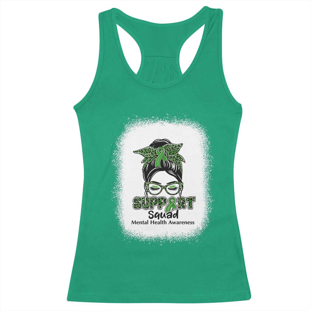 Mental Health Awarenes Racerback Tank Top Messy Bun Green Ribbon Support