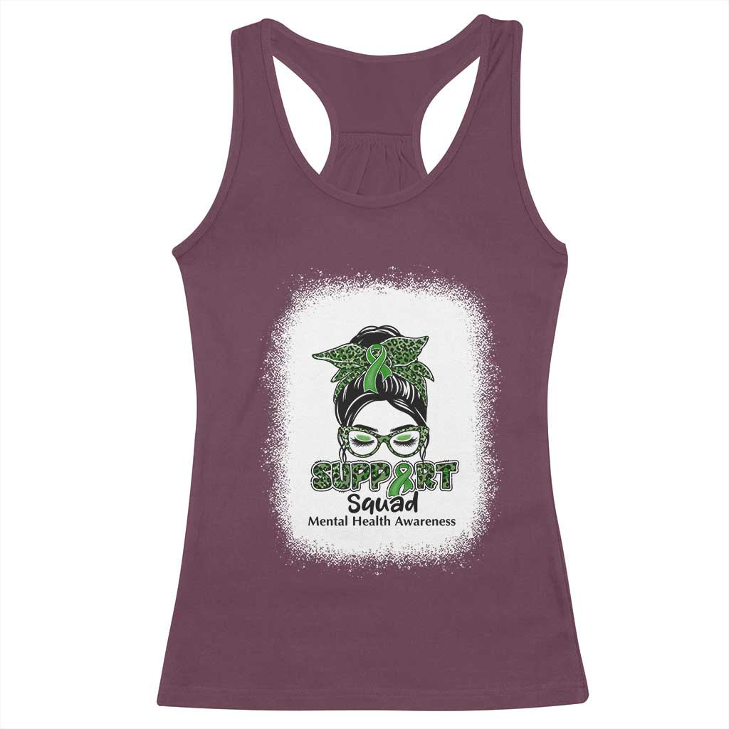 Mental Health Awarenes Racerback Tank Top Messy Bun Green Ribbon Support