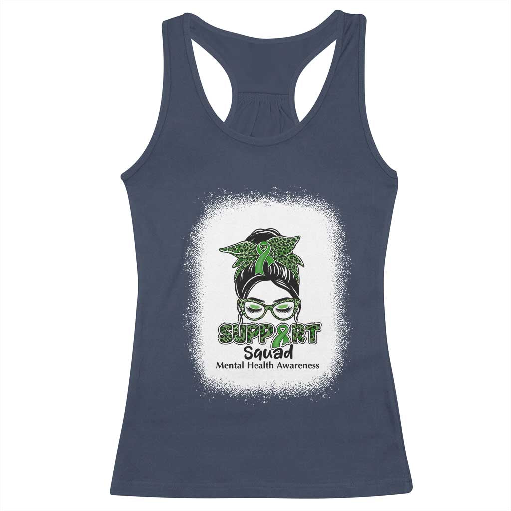 Mental Health Awarenes Racerback Tank Top Messy Bun Green Ribbon Support