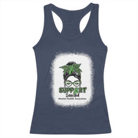 Mental Health Awarenes Racerback Tank Top Messy Bun Green Ribbon Support
