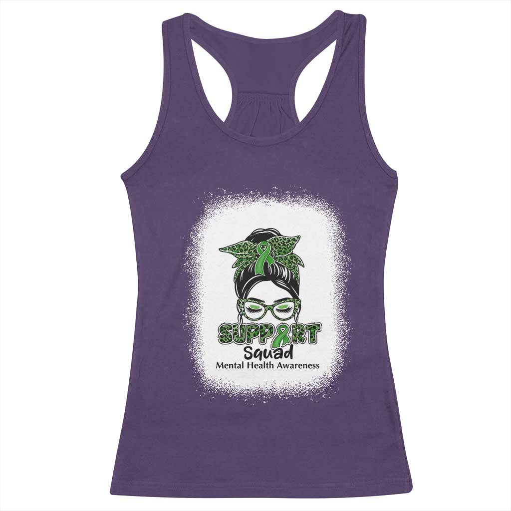 Mental Health Awarenes Racerback Tank Top Messy Bun Green Ribbon Support