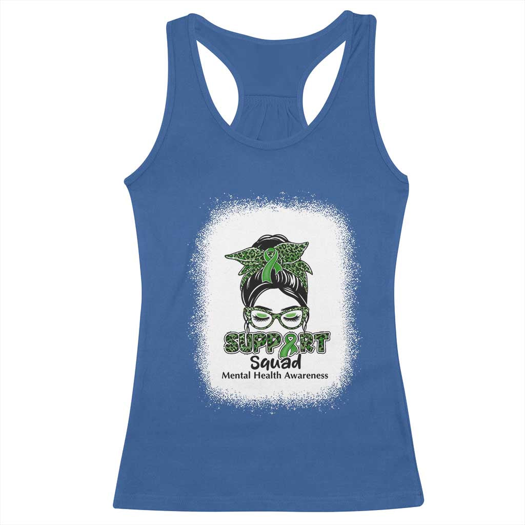 Mental Health Awarenes Racerback Tank Top Messy Bun Green Ribbon Support