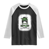 Mental Health Awarenes Raglan Shirt Messy Bun Green Ribbon Support
