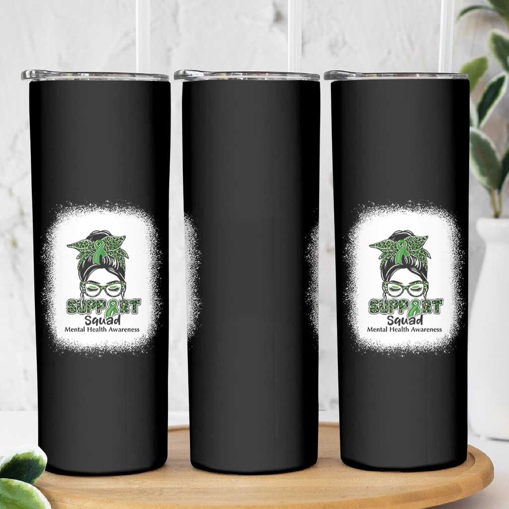 Mental Health Awarenes Skinny Tumbler Messy Bun Green Ribbon Support