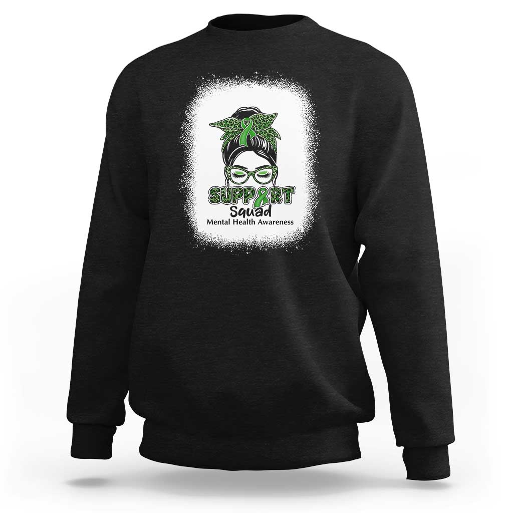Mental Health Awarenes Sweatshirt Messy Bun Green Ribbon Support