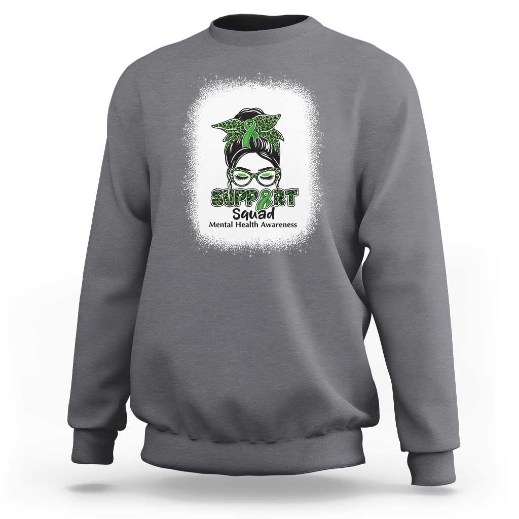 Mental Health Awarenes Sweatshirt Messy Bun Green Ribbon Support