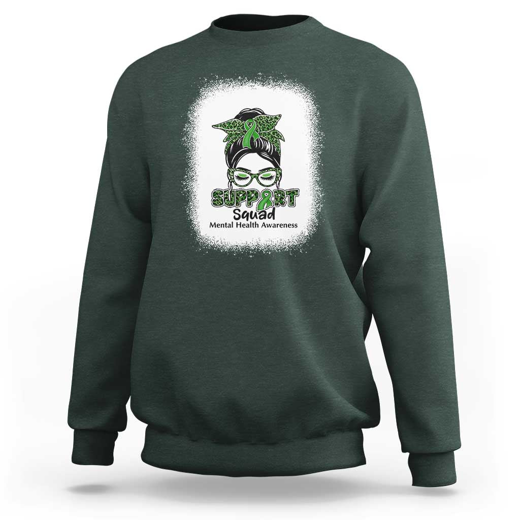 Mental Health Awarenes Sweatshirt Messy Bun Green Ribbon Support