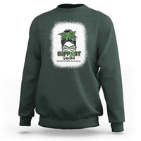 Mental Health Awarenes Sweatshirt Messy Bun Green Ribbon Support