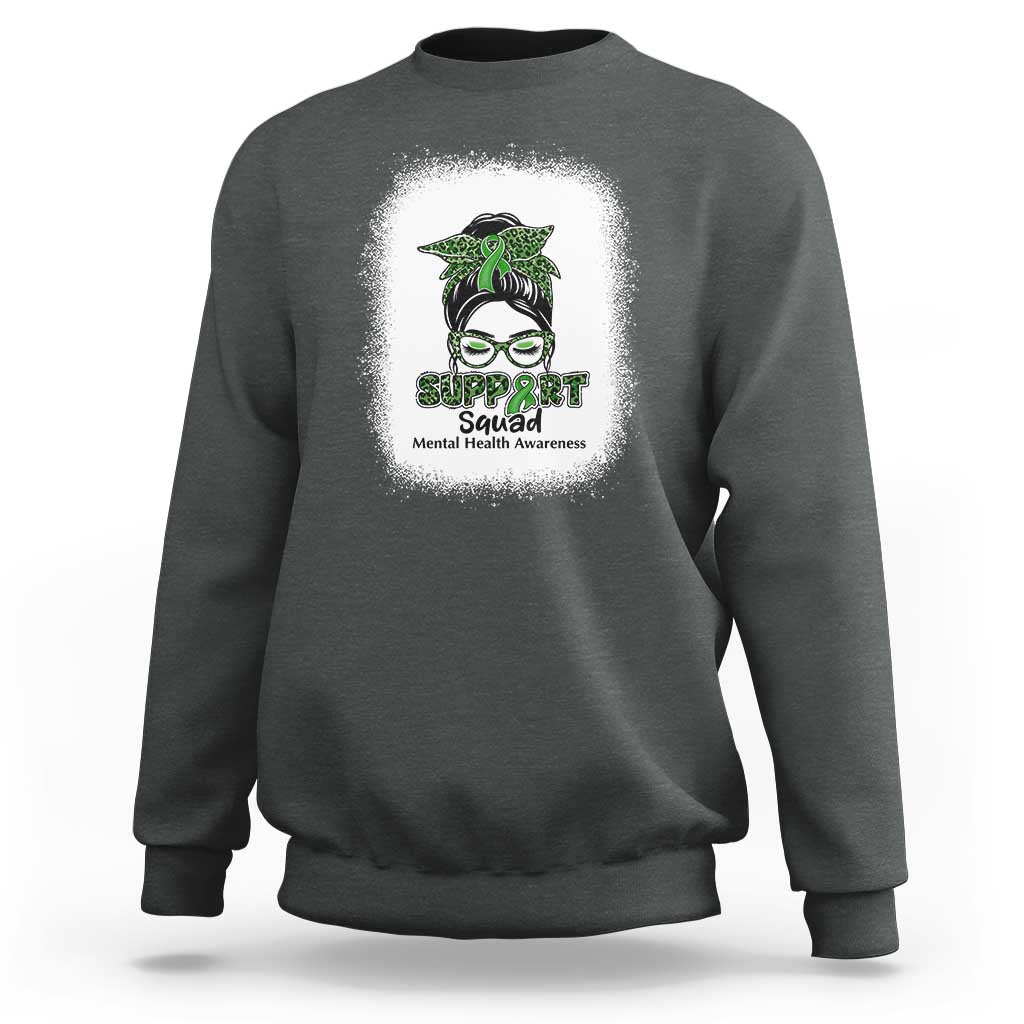 Mental Health Awarenes Sweatshirt Messy Bun Green Ribbon Support