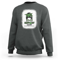 Mental Health Awarenes Sweatshirt Messy Bun Green Ribbon Support