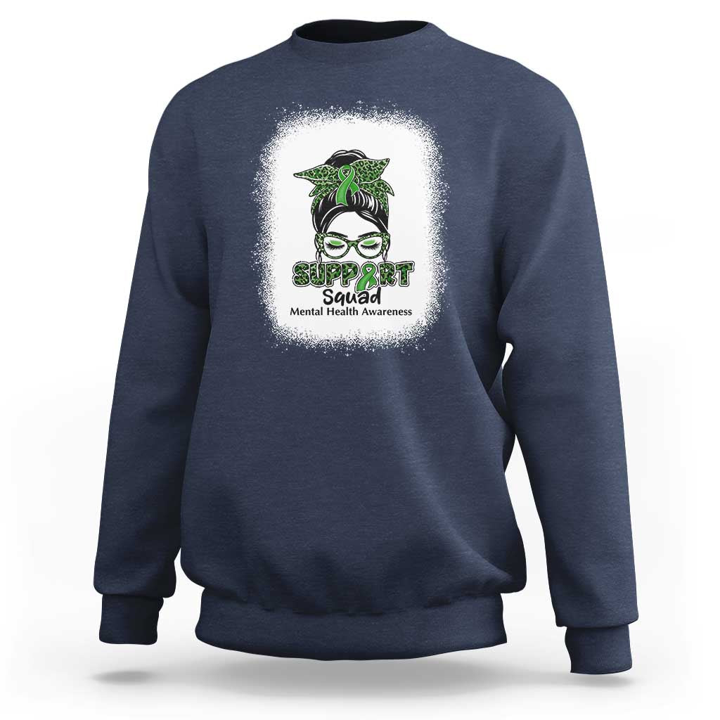 Mental Health Awarenes Sweatshirt Messy Bun Green Ribbon Support