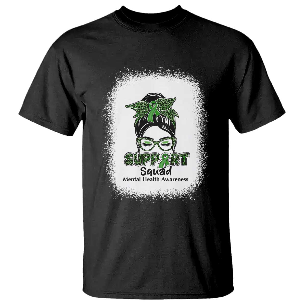 Mental Health Awarenes T Shirt Messy Bun Green Ribbon Support