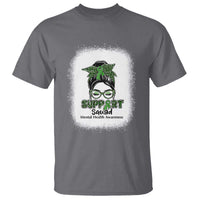 Mental Health Awarenes T Shirt Messy Bun Green Ribbon Support