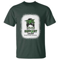 Mental Health Awarenes T Shirt Messy Bun Green Ribbon Support