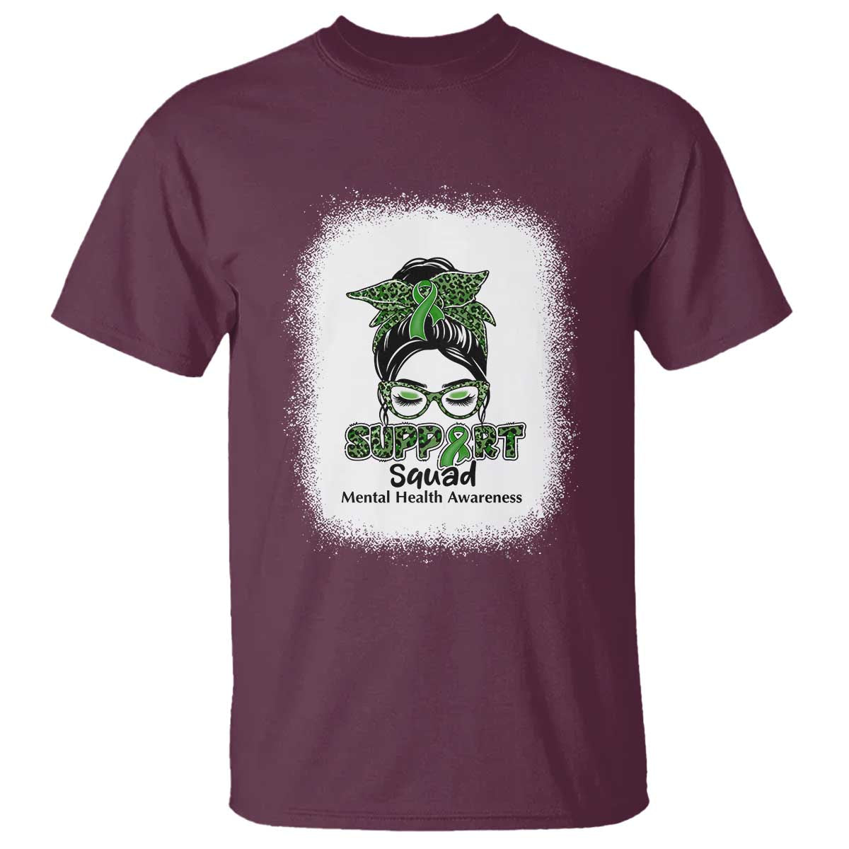 Mental Health Awarenes T Shirt Messy Bun Green Ribbon Support