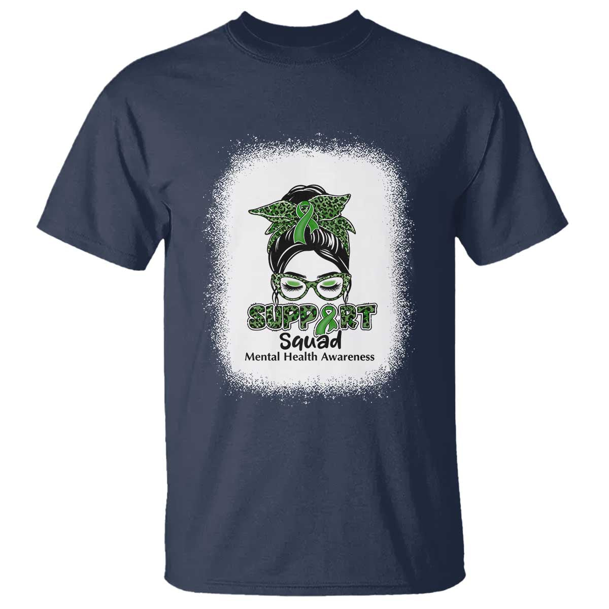 Mental Health Awarenes T Shirt Messy Bun Green Ribbon Support