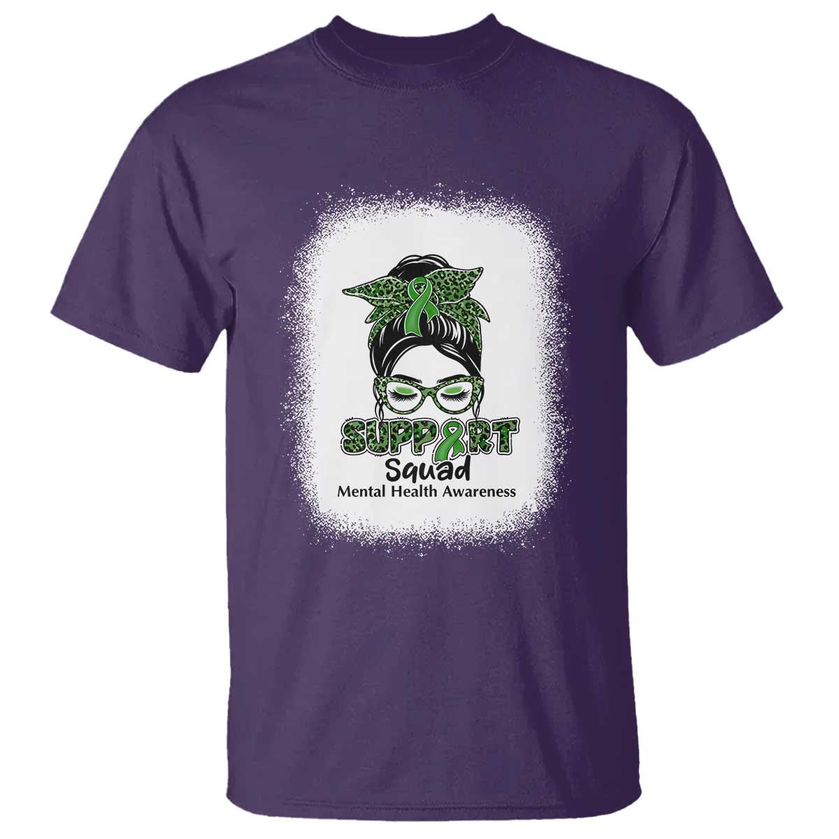 Mental Health Awarenes T Shirt Messy Bun Green Ribbon Support