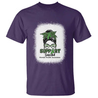 Mental Health Awarenes T Shirt Messy Bun Green Ribbon Support