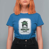 Mental Health Awarenes T Shirt For Women Messy Bun Green Ribbon Support
