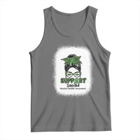 Mental Health Awarenes Tank Top Messy Bun Green Ribbon Support